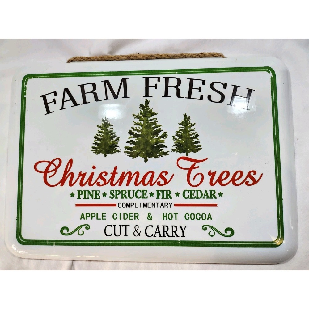 Farm Fresh~Christmas Trees~Metal Sign~ Holiday Hanging Wall Decor 12"x 8.5"